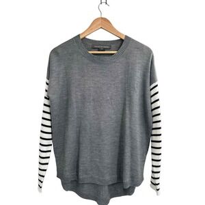 French Connection Women's Gray/Cream/Black Stripe High Low Sweater Medium
